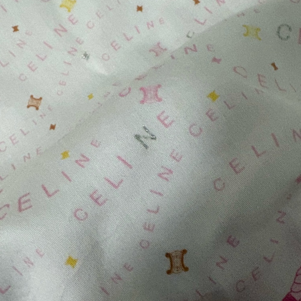 Celine Logo Scarf Pocket Square 18x18 Pink White Cotton Designer Luxury Gift - Picture 6 of 6